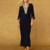 Noor Long Black Tunic Dress with Gold Embellishment